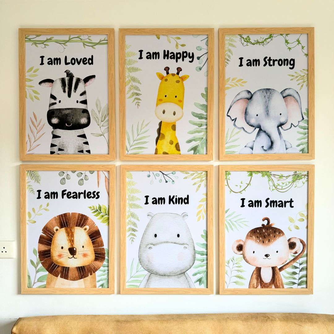 Motivational Baby Safari Animals Wall Art (Framed)