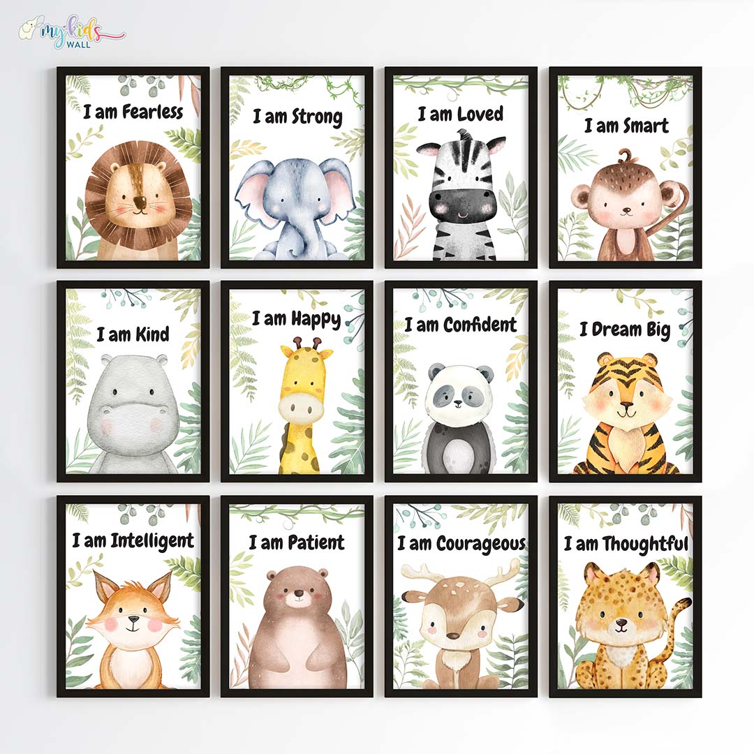 Motivational Baby Safari Animals Wall Art (Framed)