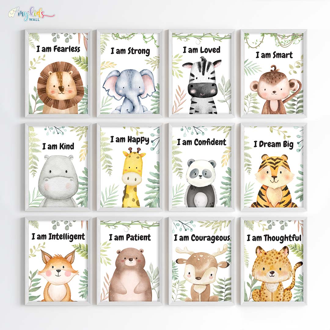 Motivational Baby Safari Animals Wall Art (Framed)