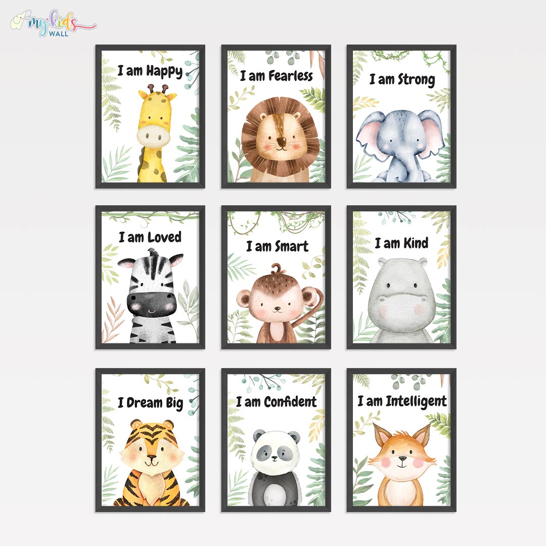 Motivational Baby Safari Animals Wall Art (Framed)