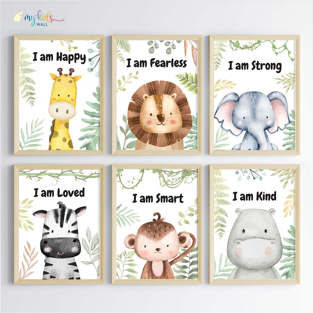 Motivational Baby Safari Animals Wall Art (Framed)