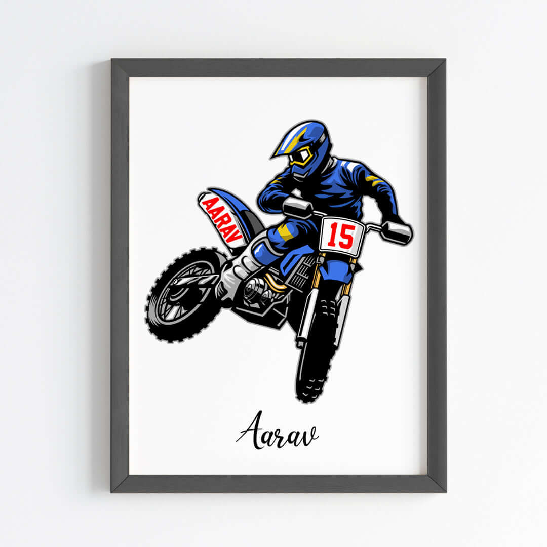 Motor Bike Racer Personalized Wall Art (Framed)