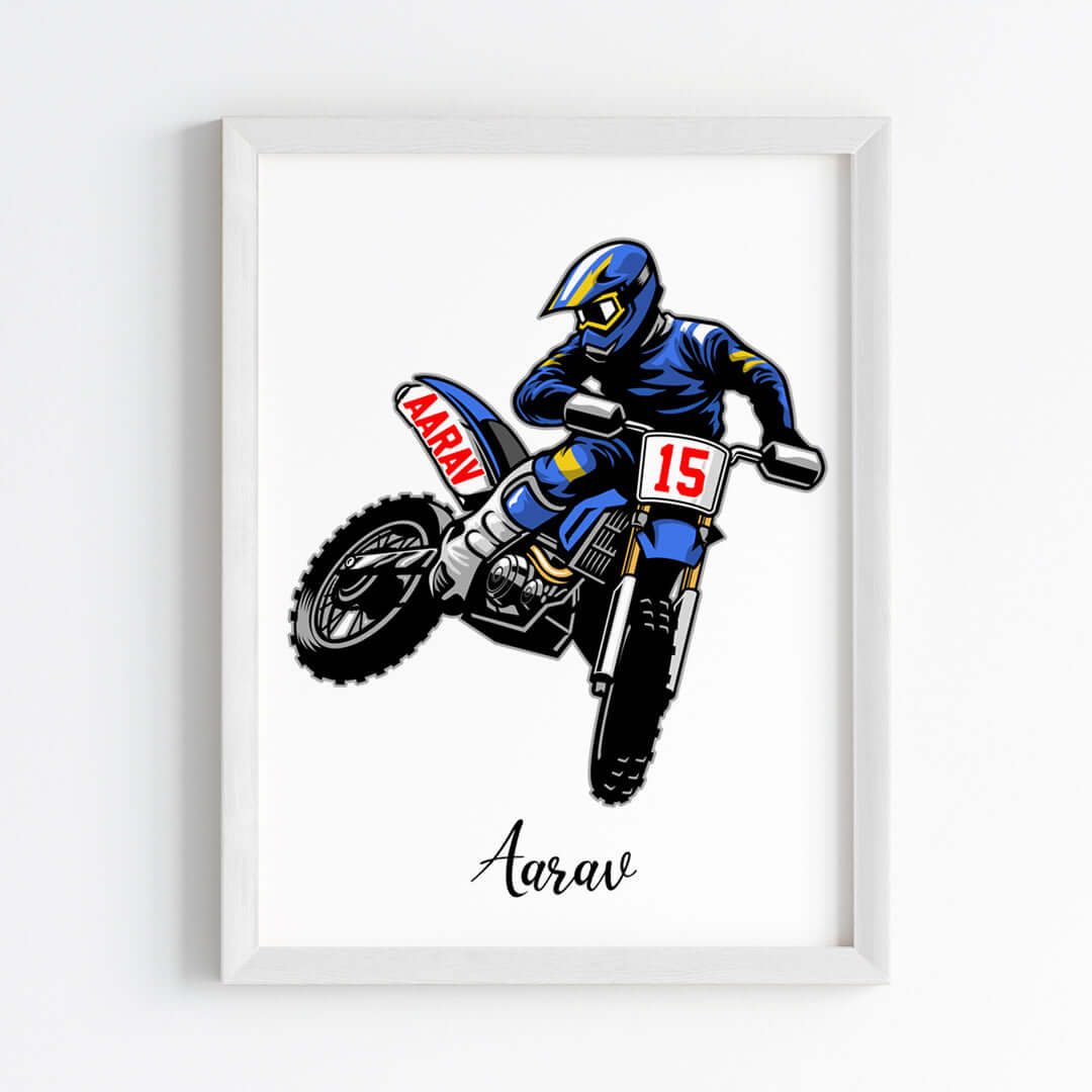 Motor Bike Racer Personalized Wall Art (Framed)