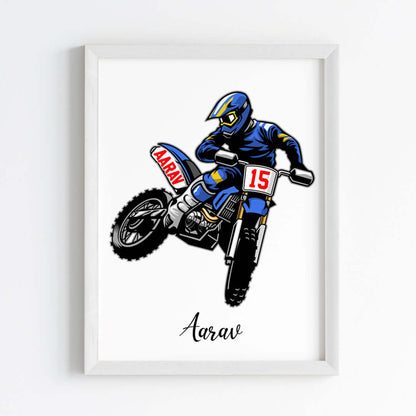 Motor Bike Racer Personalized Wall Art (Framed)