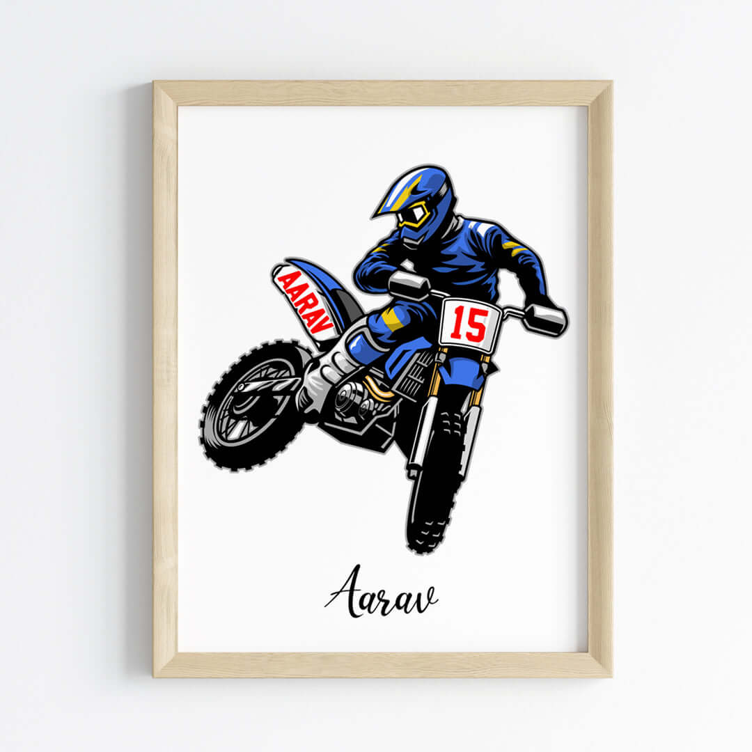 Motor Bike Racer Personalized Wall Art (Framed)