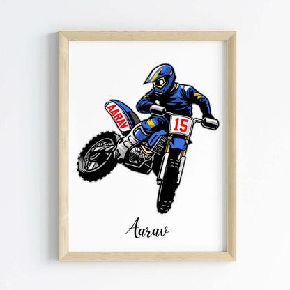 Motor Bike Racer Personalized Wall Art (Framed)