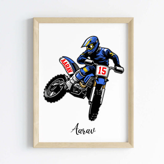 Motor Bike Racer Personalized Wall Art (Framed)
