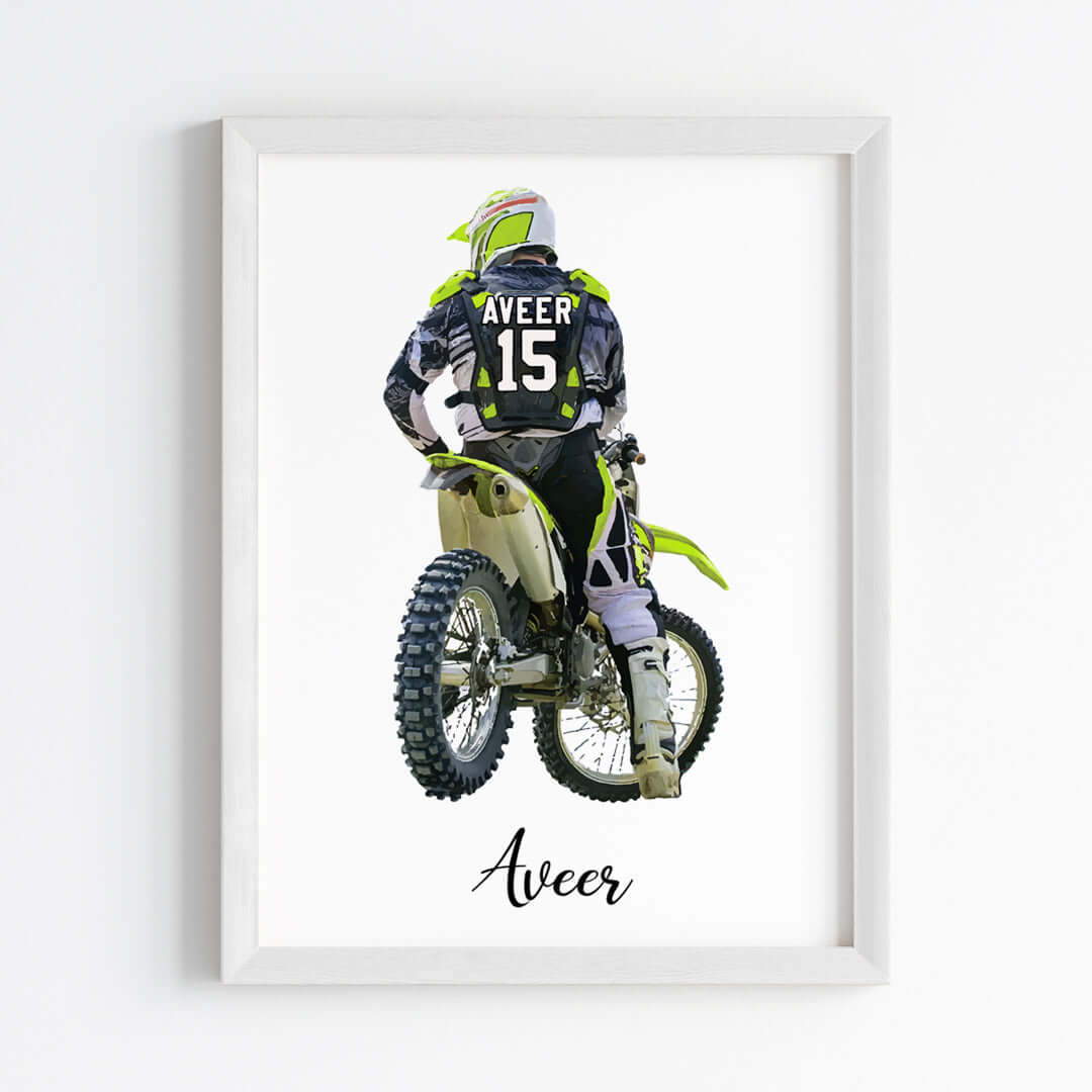 Motor Bike Racer Personalized Wall Art (Framed)