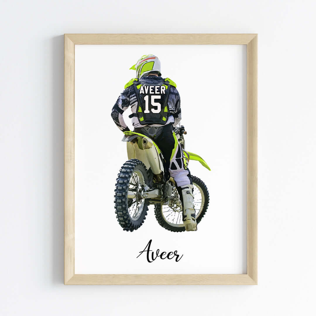 Motor Bike Racer Personalized Wall Art (Framed)