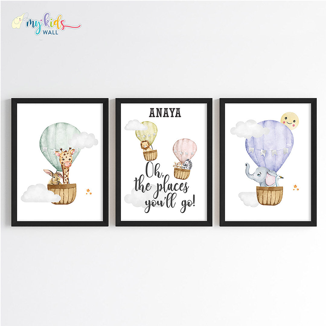 Oh The Places You'll Go Personalised Wall Art (Framed Set of 3)