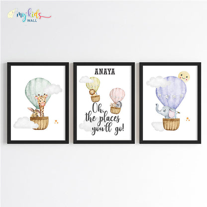 Oh The Places You'll Go Personalised Wall Art (Framed Set of 3)