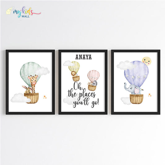 Oh The Places You'll Go Personalised Wall Art (Framed Set of 3)