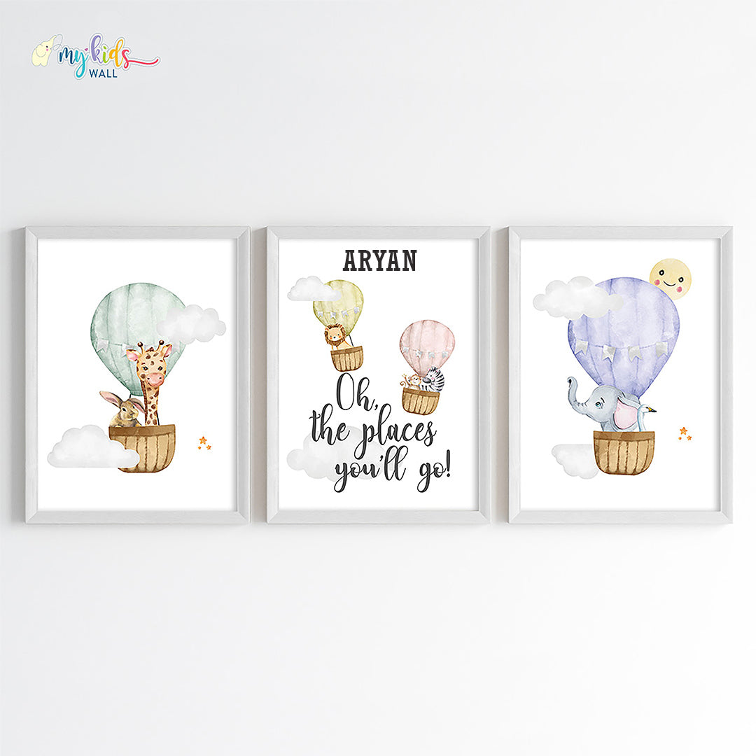 Oh The Places You'll Go Personalised Wall Art (Framed Set of 3)