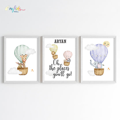 Oh The Places You'll Go Personalised Wall Art (Framed Set of 3)
