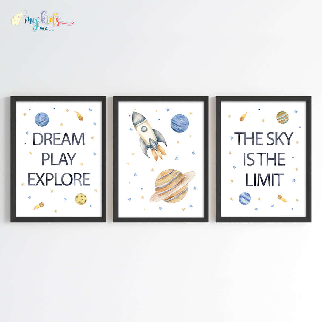 Outer Space Kid's Motivational Wall Art (Framed) New