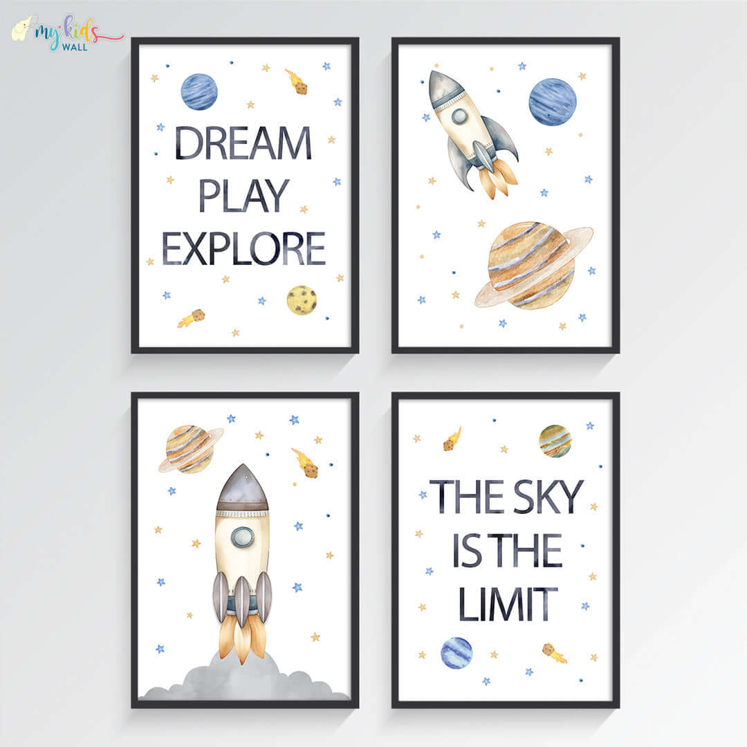 Outer Space Kid's Motivational Wall Art (Framed) New
