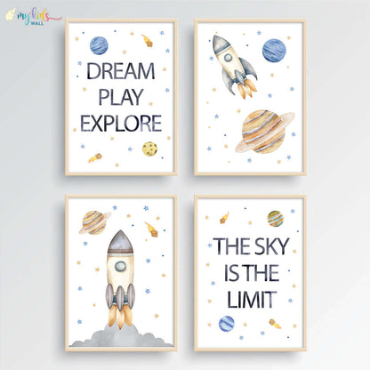 Outer Space Kid's Motivational Wall Art (Framed) New