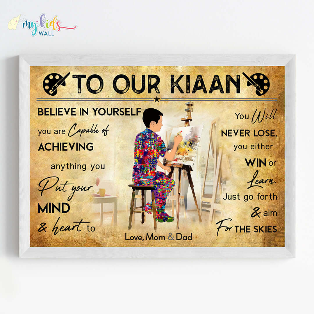 Painting Artist Boy Personalized Motivational Wall Art (Framed)