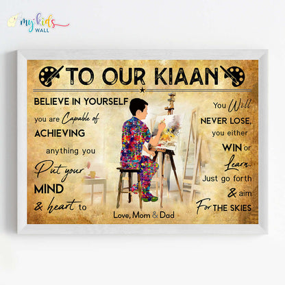 Painting Artist Boy Personalized Motivational Wall Art (Framed)