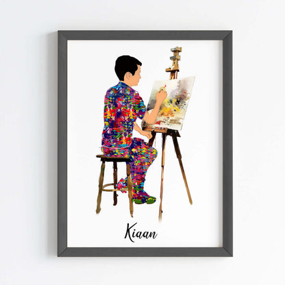 Painting Artist Boy Personalized Wall Art (Framed)