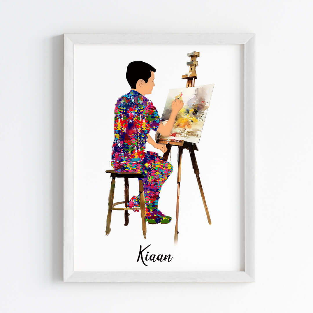 Painting Artist Boy Personalized Wall Art (Framed)