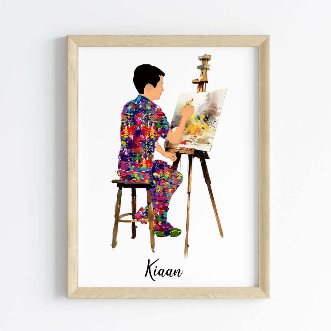 Painting Artist Boy Personalized Wall Art (Framed)