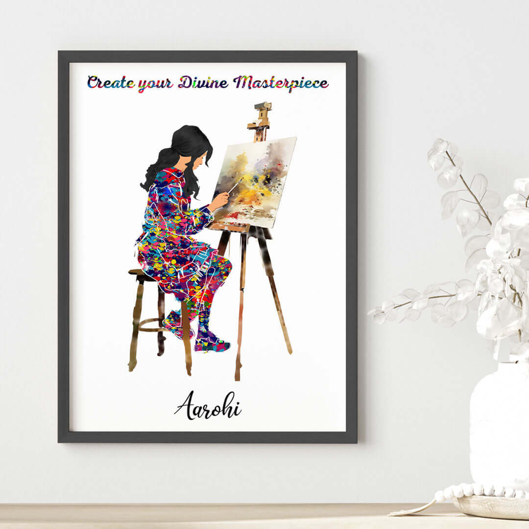 Painting Artist Girl Personalized Wall Art (Framed)