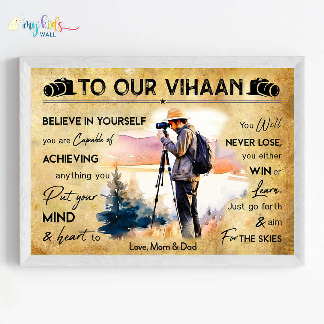 Photographer Boy Personalized Motivational Wall Art (Framed)