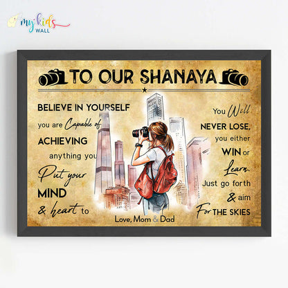 Photographer Girl Personalized Motivational Wall Art (Framed)