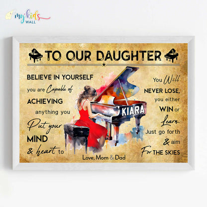 Piano Player Girl Personalized Motivational Wall Art (Framed)