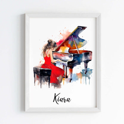 Piano Player Girl Personalized Wall Art (Framed)