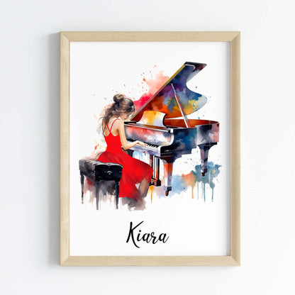 Piano Player Girl Personalized Wall Art (Framed)