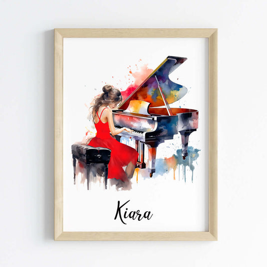 Piano Player Girl Personalized Wall Art (Framed)