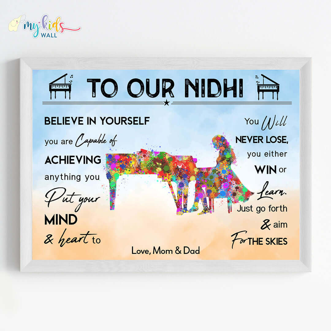 Piano Player Multicolor Girl Personalized Motivational Wall Art (Framed)