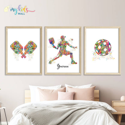 Pickleball Player Personalised Wall Art (Framed Set of 3)