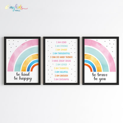 Radiate Positivity Rainbow Affirmations Personalised Wall Art (Framed Set of 3)
