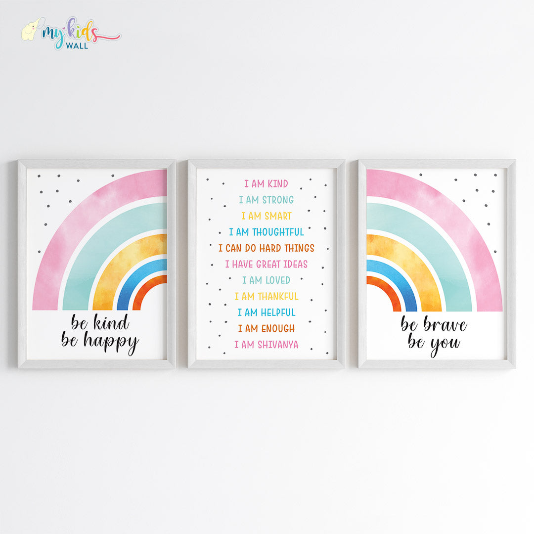 Radiate Positivity Rainbow Affirmations Personalised Wall Art (Framed Set of 3)