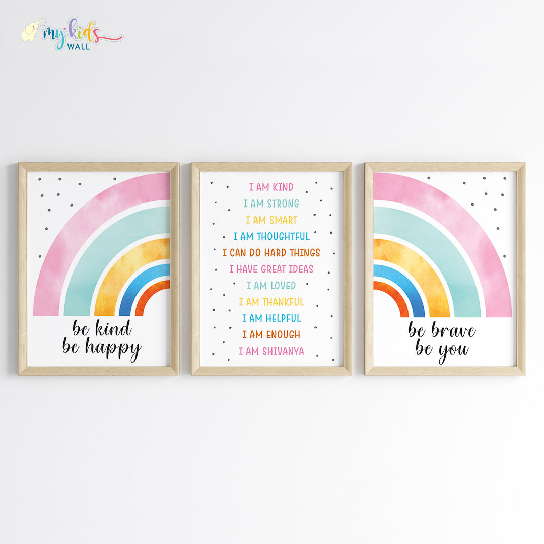 Radiate Positivity Rainbow Affirmations Personalised Wall Art (Framed Set of 3)