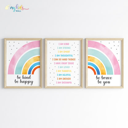 Radiate Positivity Rainbow Affirmations Personalised Wall Art (Framed Set of 3)