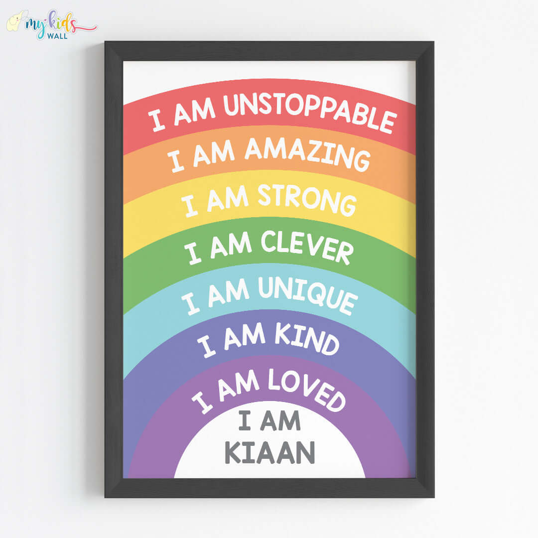 Rainbow Themed Daily Positive Affirmations Personalised Wall Art (Framed)