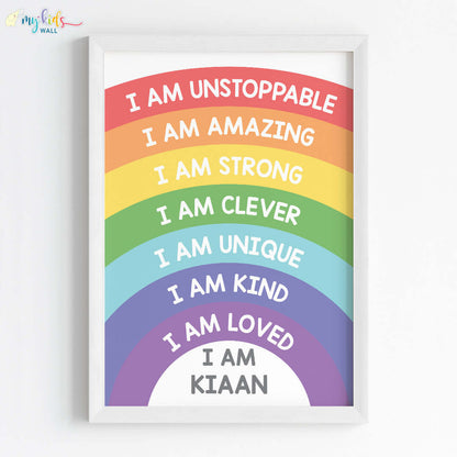 Rainbow Themed Daily Positive Affirmations Personalised Wall Art (Framed)