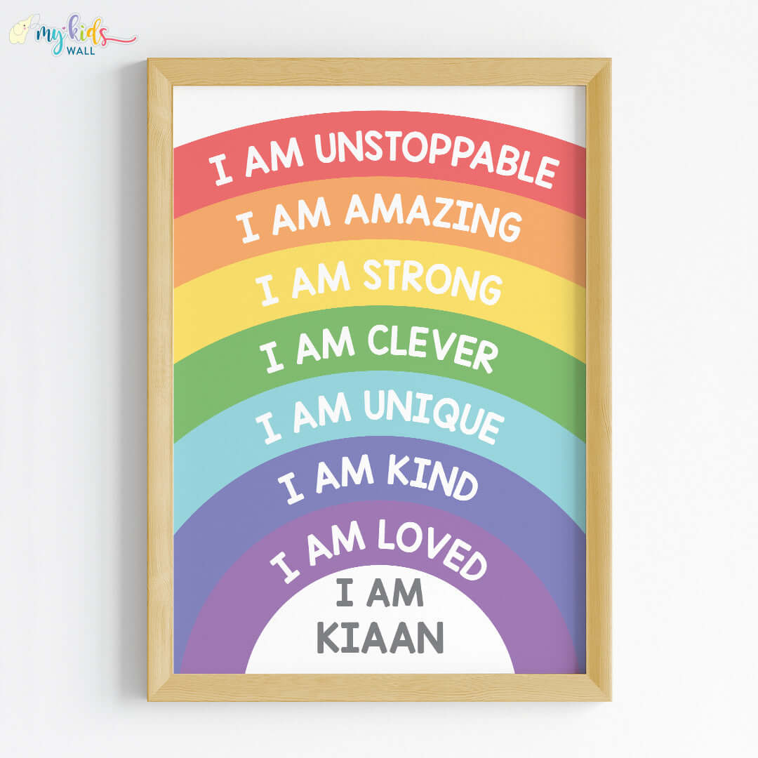 Rainbow Themed Daily Positive Affirmations Personalised Wall Art (Framed)
