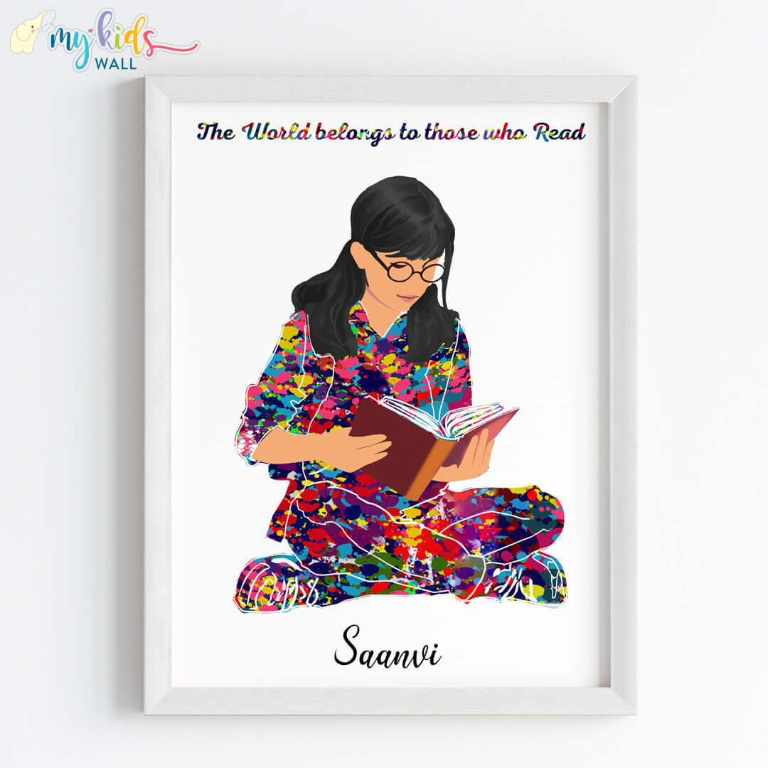 Reading Girl Personalised Wall Art (Framed) New