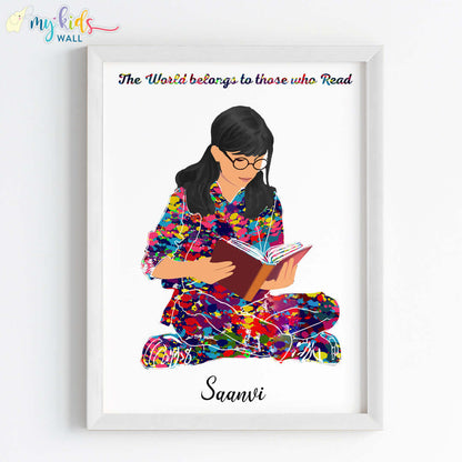 Reading Girl Personalised Wall Art (Framed) New