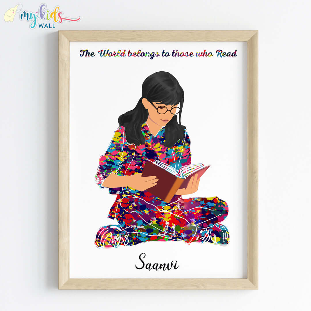 Reading Girl Personalised Wall Art (Framed) New