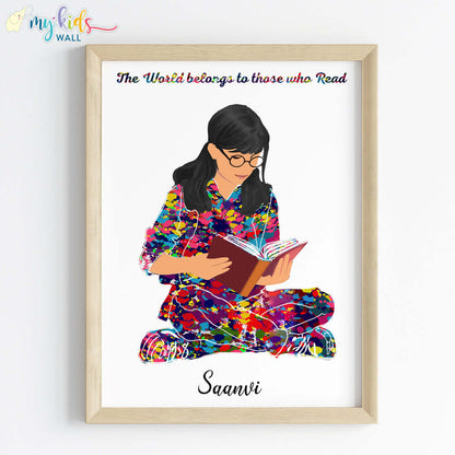 Reading Girl Personalised Wall Art (Framed) New