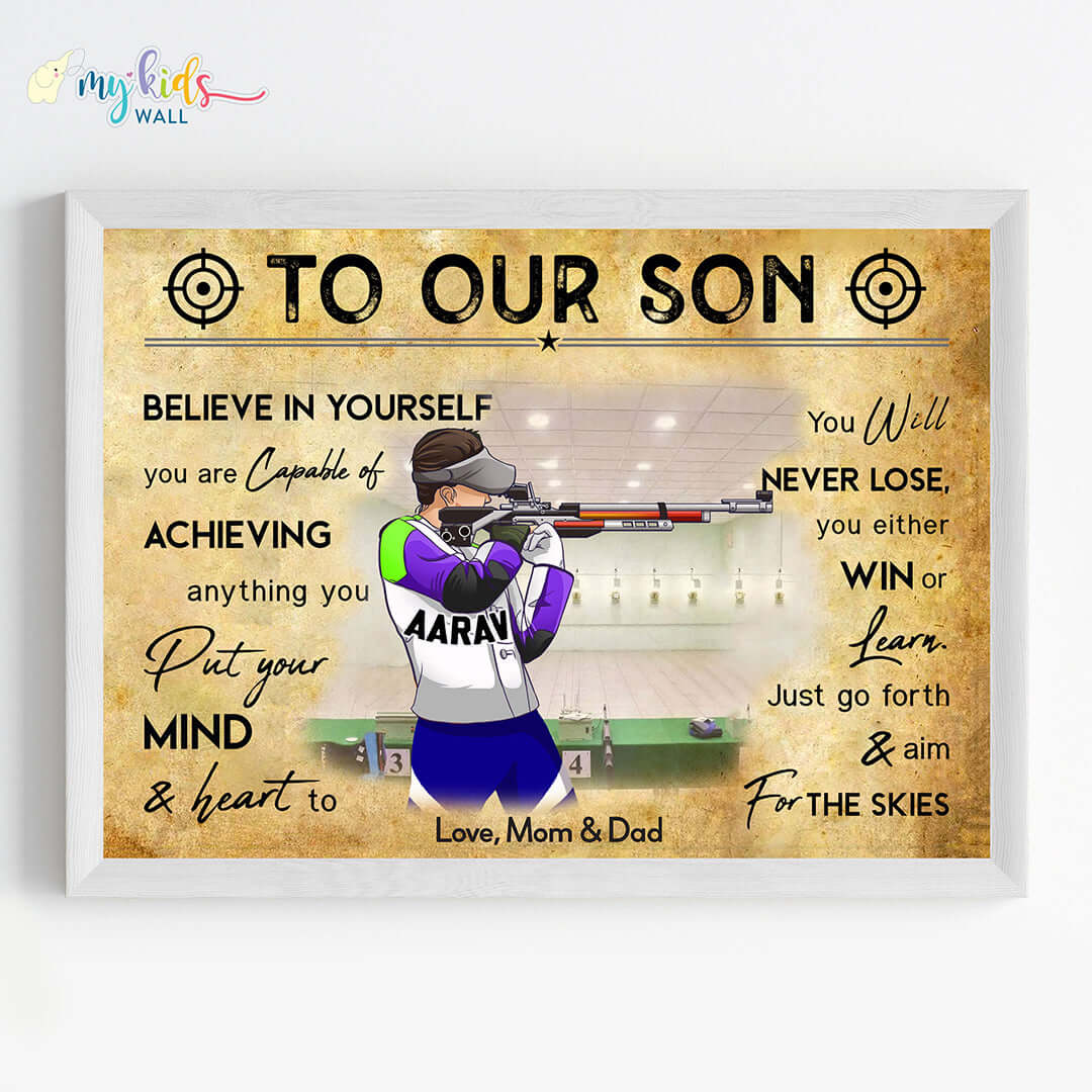 Rifle Shooter Boy Personalized Motivational Wall Art (Framed)