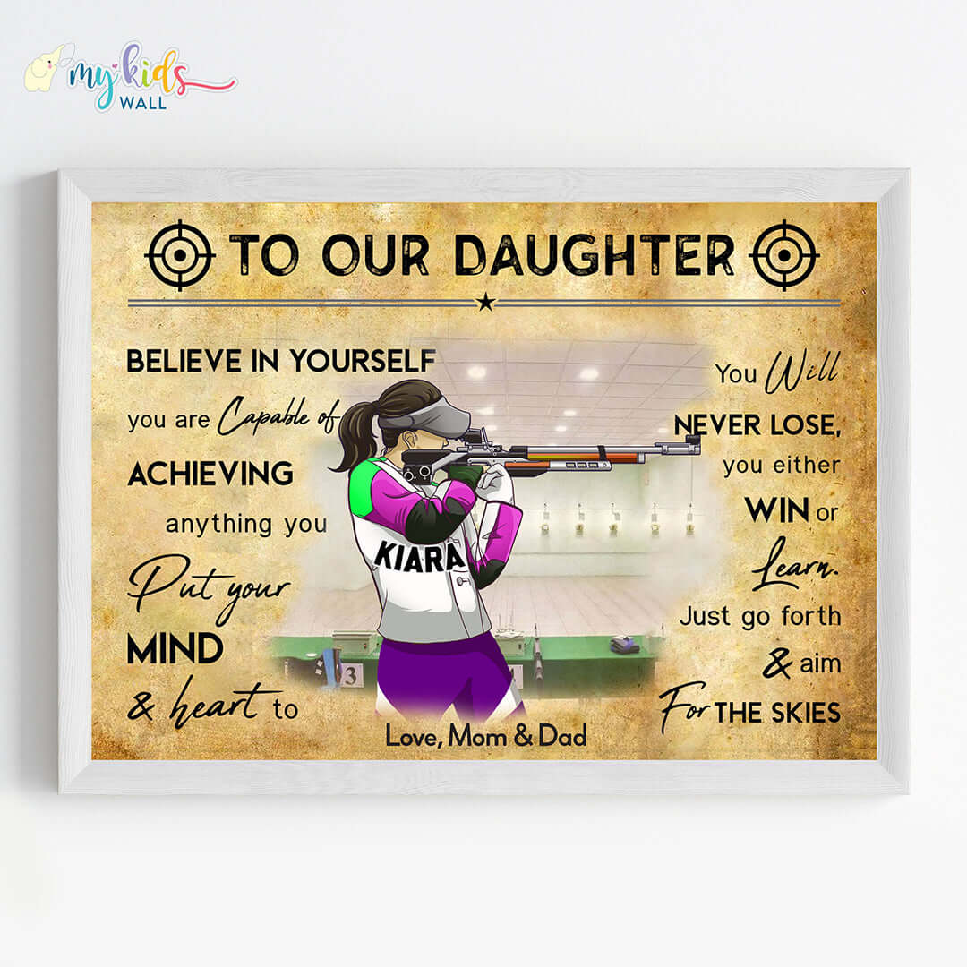 Rifle Shooter Girl Personalized Motivational Wall Art (Framed)
