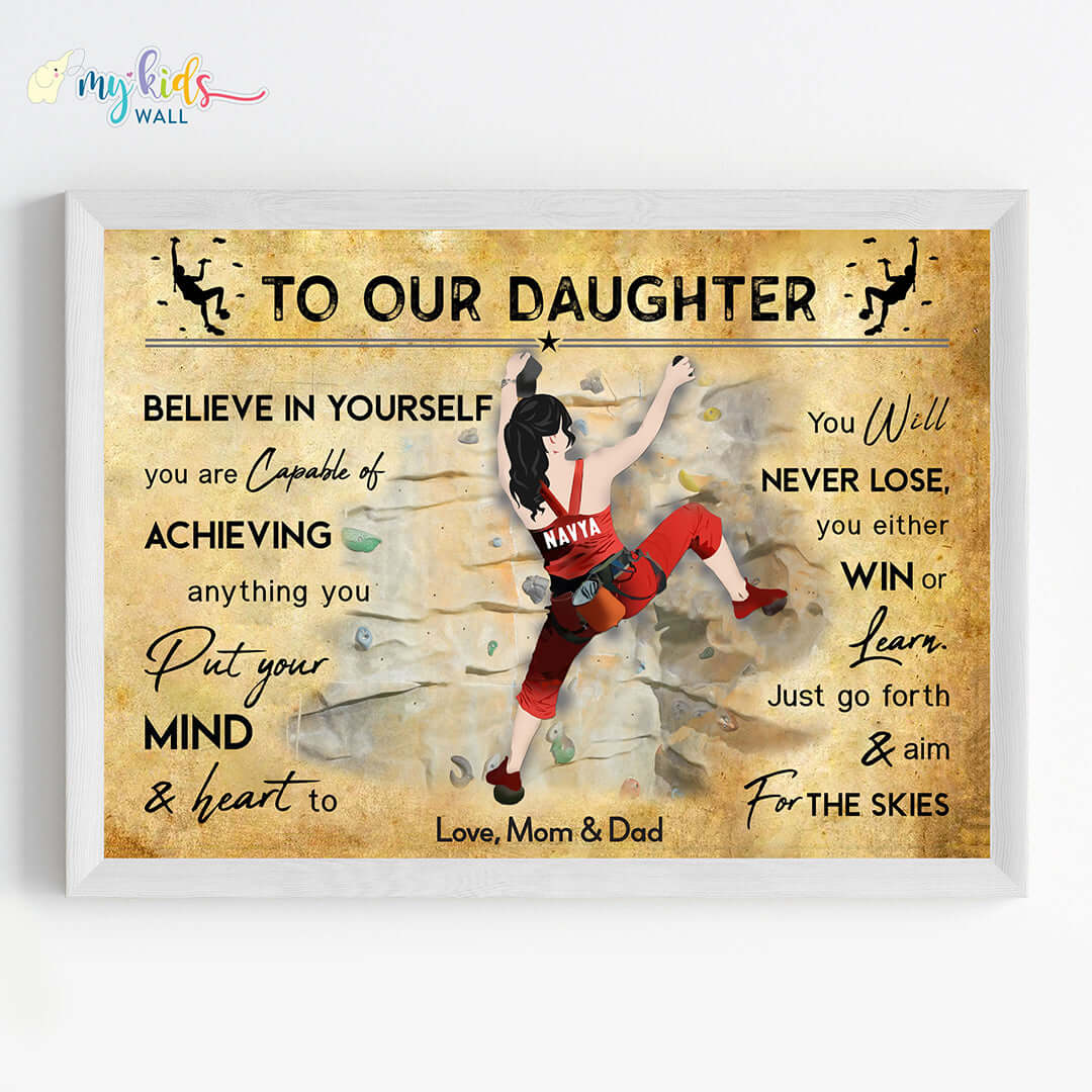 Rock Climbing Girl Personalized Motivational Wall Art (Framed) New
