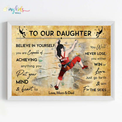 Rock Climbing Girl Personalized Motivational Wall Art (Framed) New